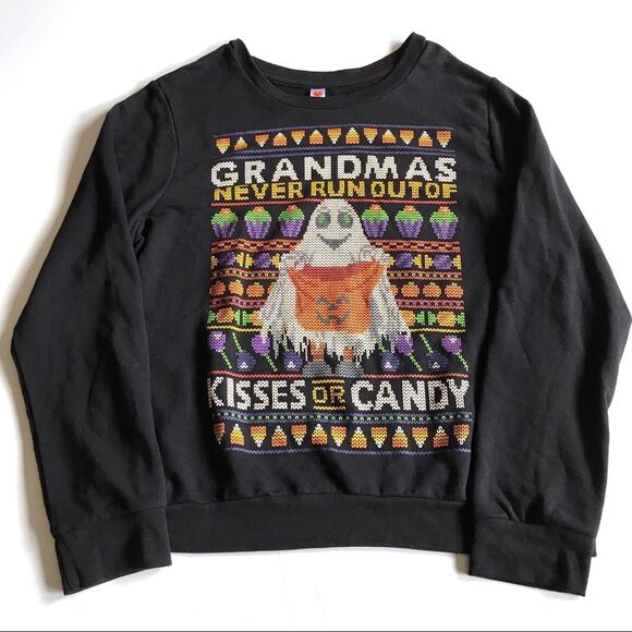 Grandmas Never Run Out of Kisses or Candy Halloween Sweatshirt Black Sz XL - Picture 2 of 10